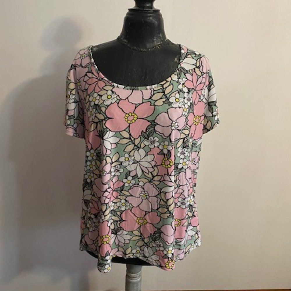 Jolie & Joy Bold Pink/Green/White Floral print Strappy back top, size 3X